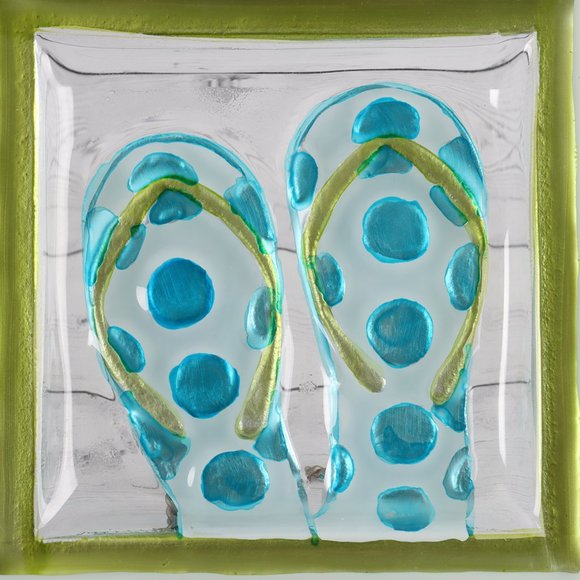 Trinket Tray Blue Polka-Dot Flip-Flop Plate 7in Square - Picture 5 of 5